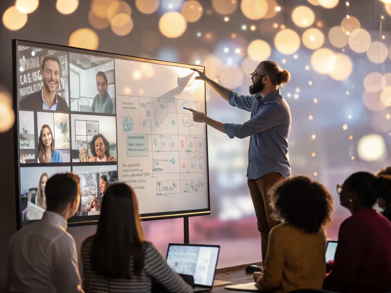 A dynamic shot of a live online training session, featuring engaged participants and a knowledgeable instructor, emphasizing real-time interaction and expert guidance.