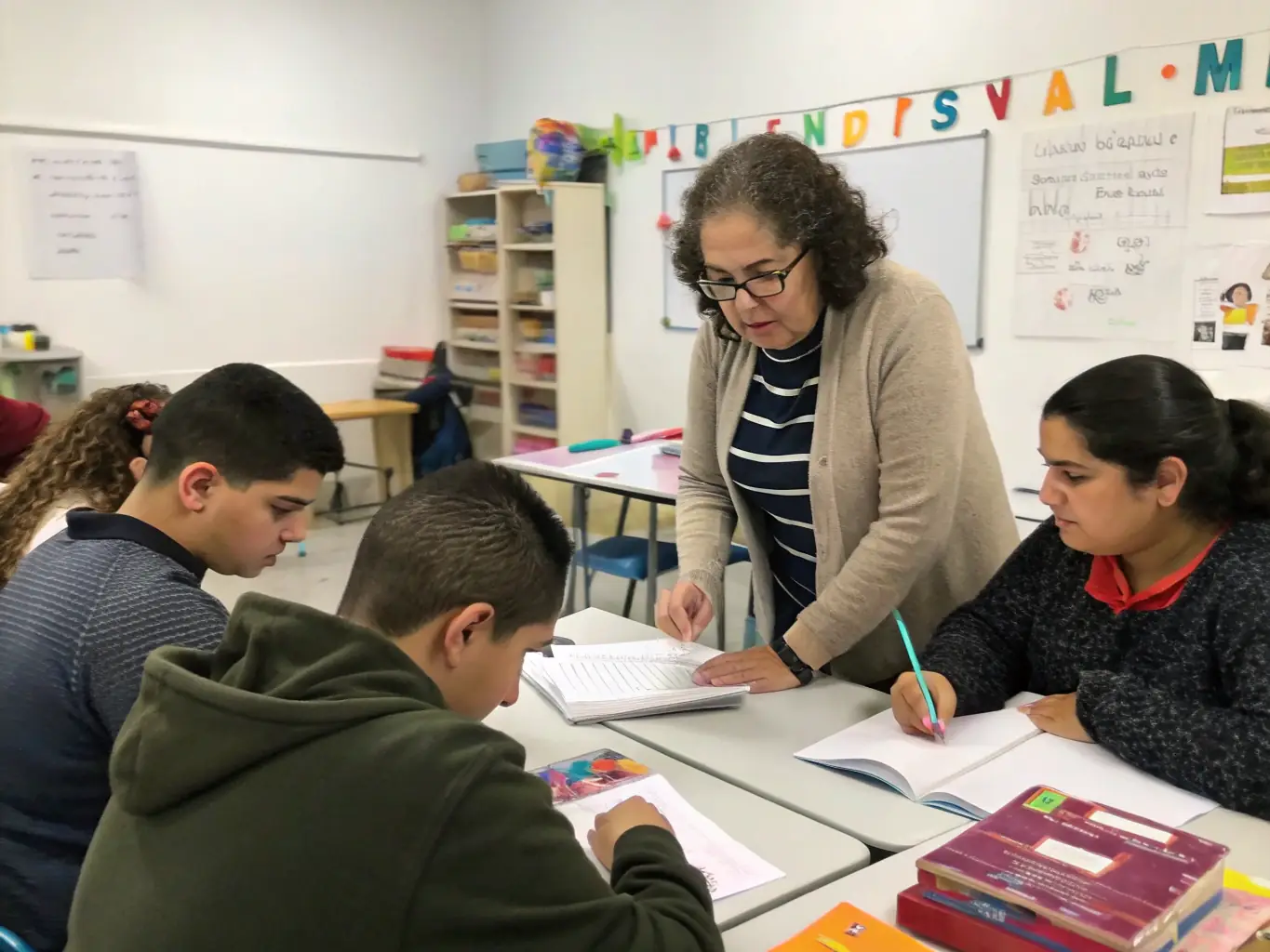 A close-up shot of an experienced instructor leading an advanced food safety course, with a focus on their expertise and engagement with the students. The background includes a modern classroom setting with interactive displays and learning materials.