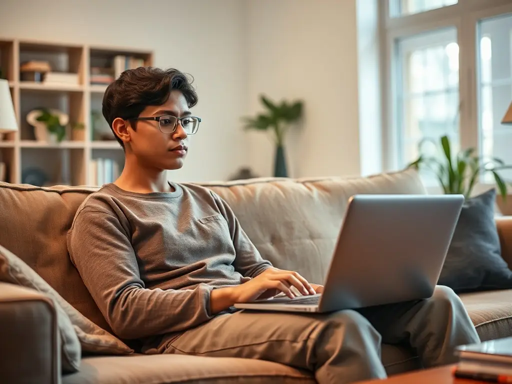 A person studying at their own pace on a laptop, highlighting the flexibility and convenience of self-paced online courses.